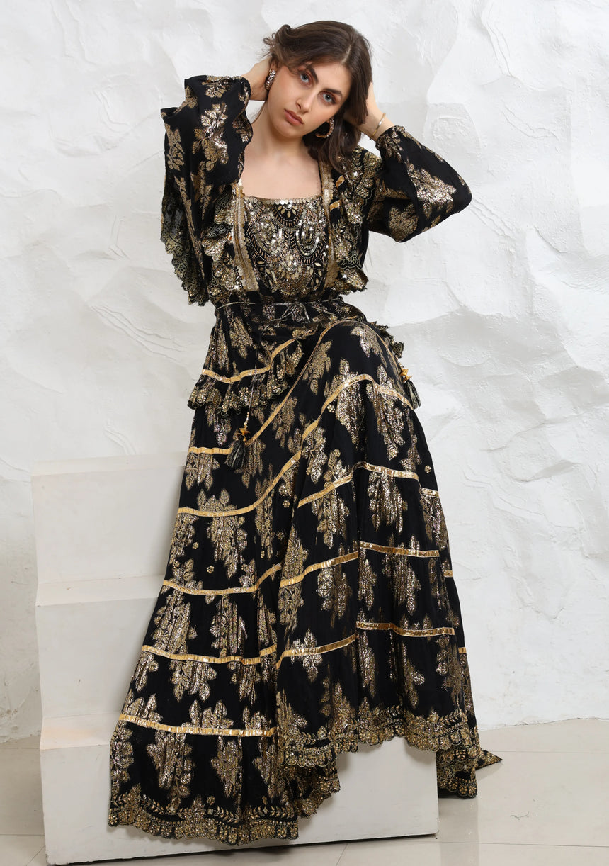 ibBan Hand Embroidered Cotton Lurex Winter Long Dress | Luxury Occasion Wear - Sofia
