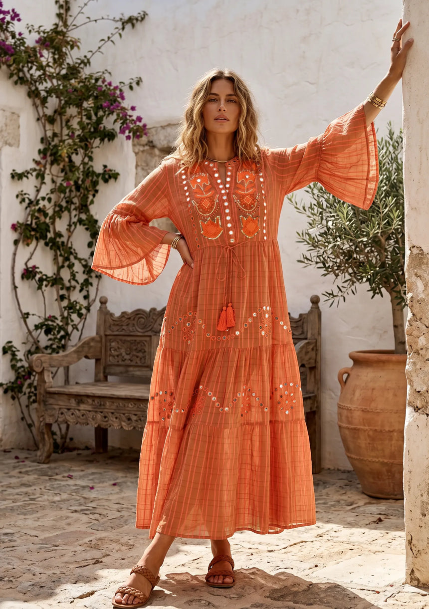 ibBan Premium Cotton Hand Embroidered Long Tunic Dress | Women's Boho Dress - Yamba Tunic