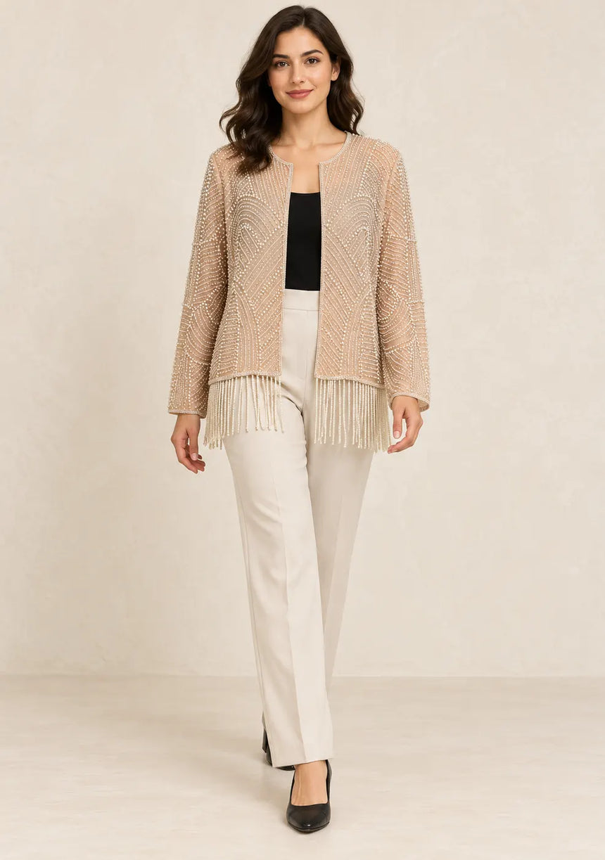 ibabn Women’s Hand Beaded Fringe Jacket - Amaya