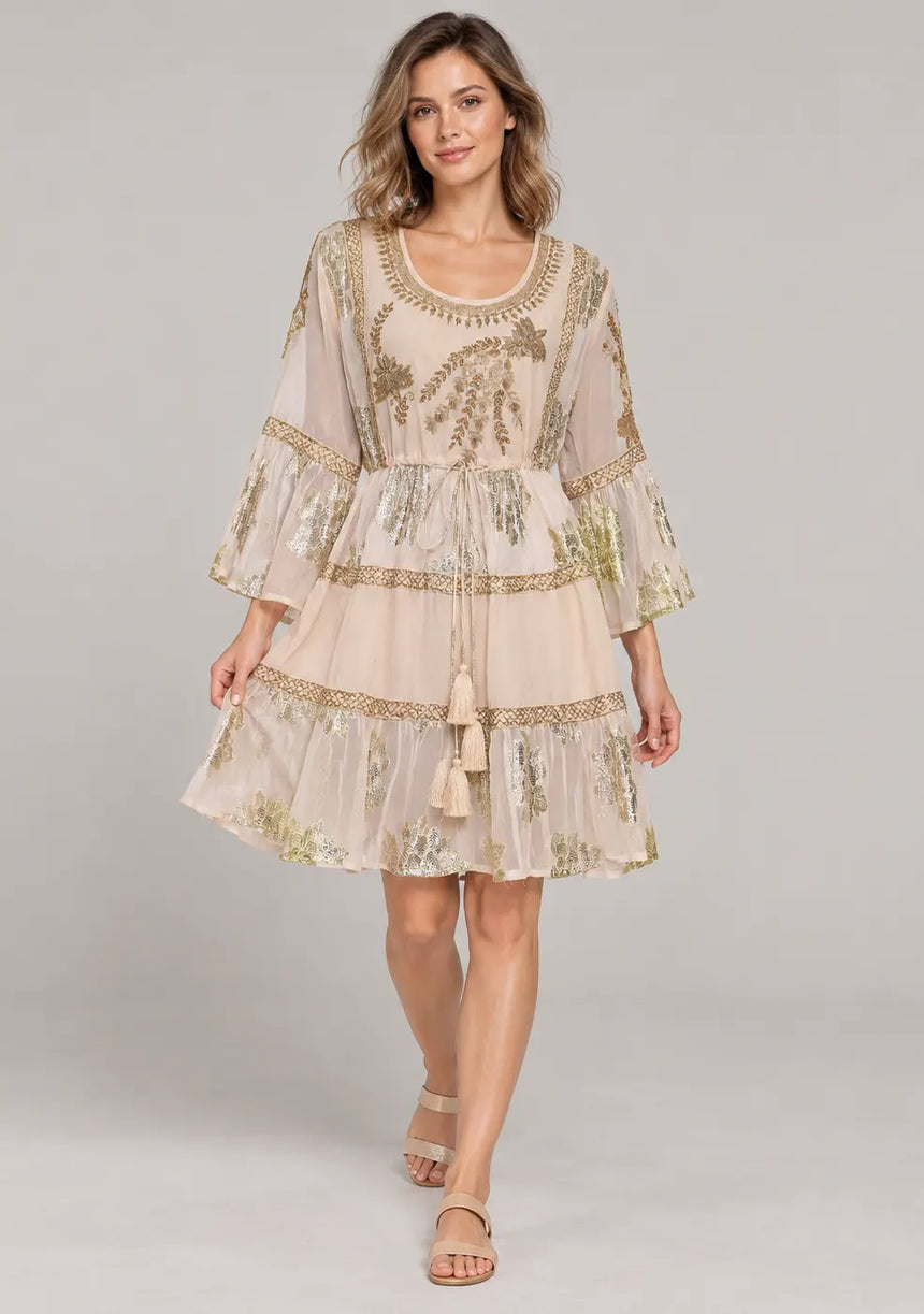 ibBan Women’s Cotton Lurex Embroidered Short Tunic - Soha