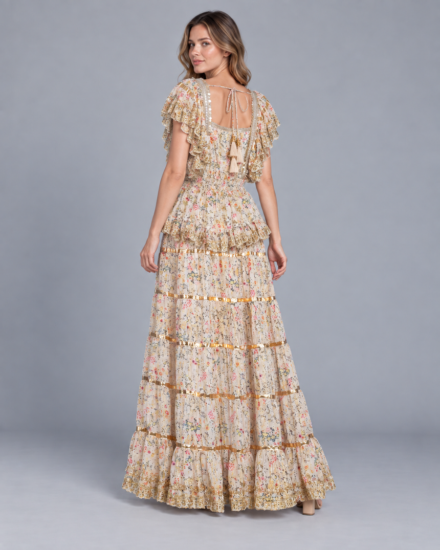 ibBan Cotton Georgette Long Dress - Anaab