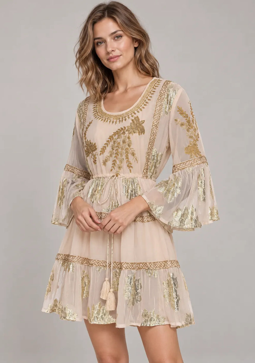 ibBan Women’s Cotton Lurex Embroidered Short Tunic - Soha