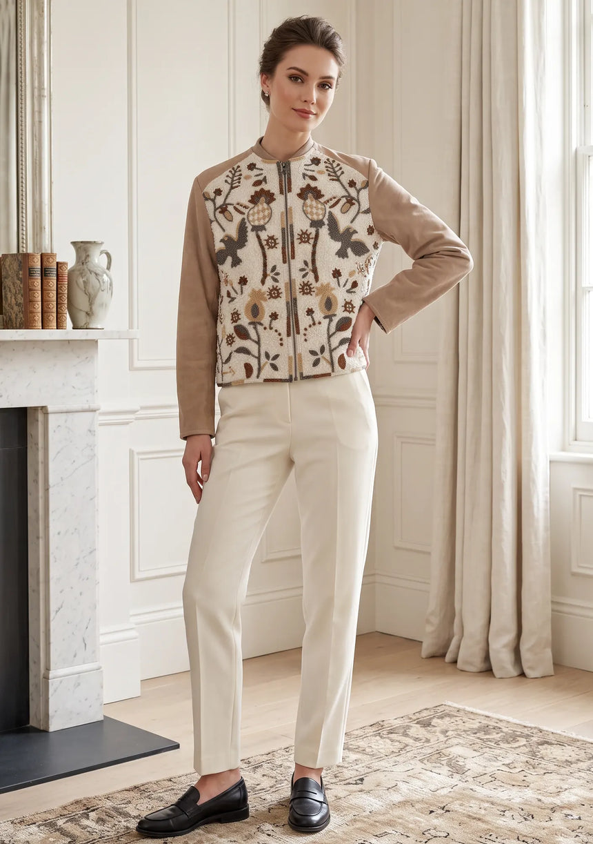 ibBan Luxury Leather Sleeve Embroidered Winter Jacket - Sanya Jacket
