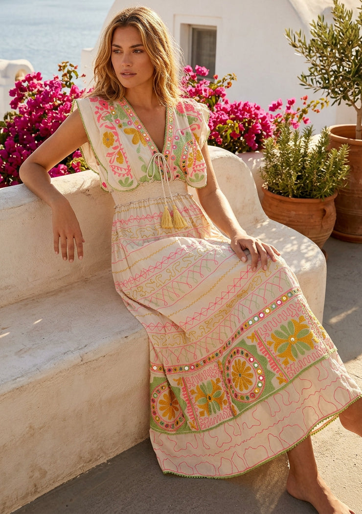 ibBan Hand Embroidered Long Dress | Luxury Bohemian Long Dress - Orla