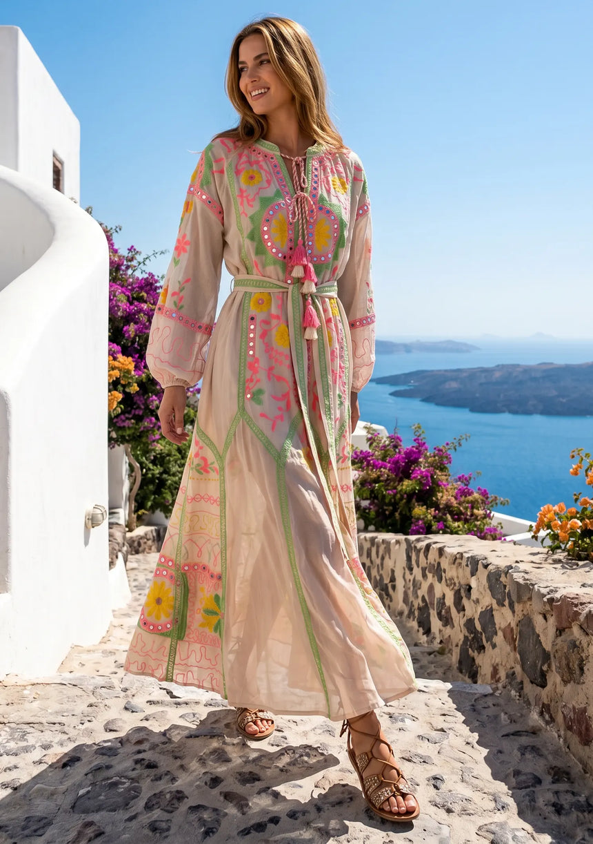 ibBan Pink Embroidered Cotton Maxi Dress | Women's Bohemian Resort Wear-Orla