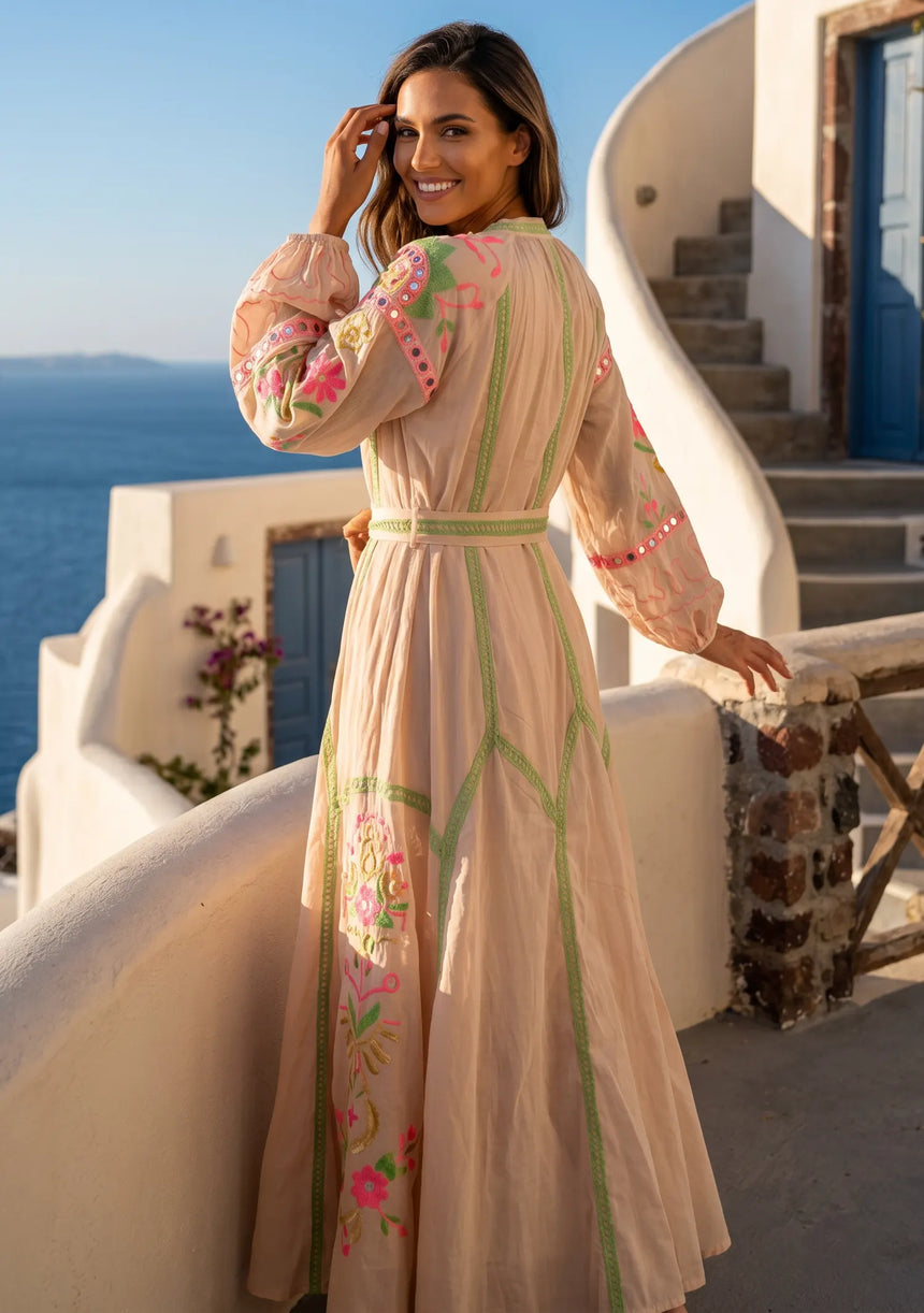 ibBan Pink Embroidered Cotton Maxi Dress | Women's Bohemian Resort Wear-Orla