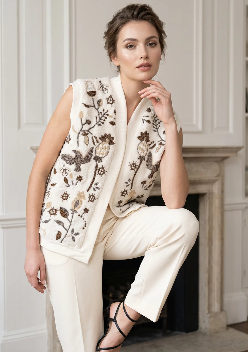 ibBan Women's Hand Embroidered Winter Gilet - Sanya Gilet