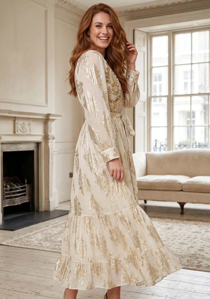 ibBan Hand Embroidered Cotton Lurex Long Tunic | Luxury Dress - Varsha