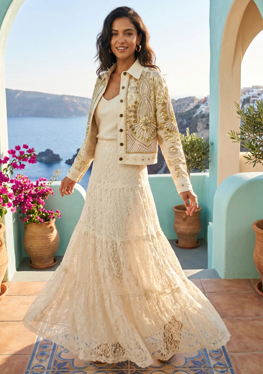 ibBan Hand Embroidered Jacket | Luxury Beaded Cotton Canvas Organza Jacket - Vidha