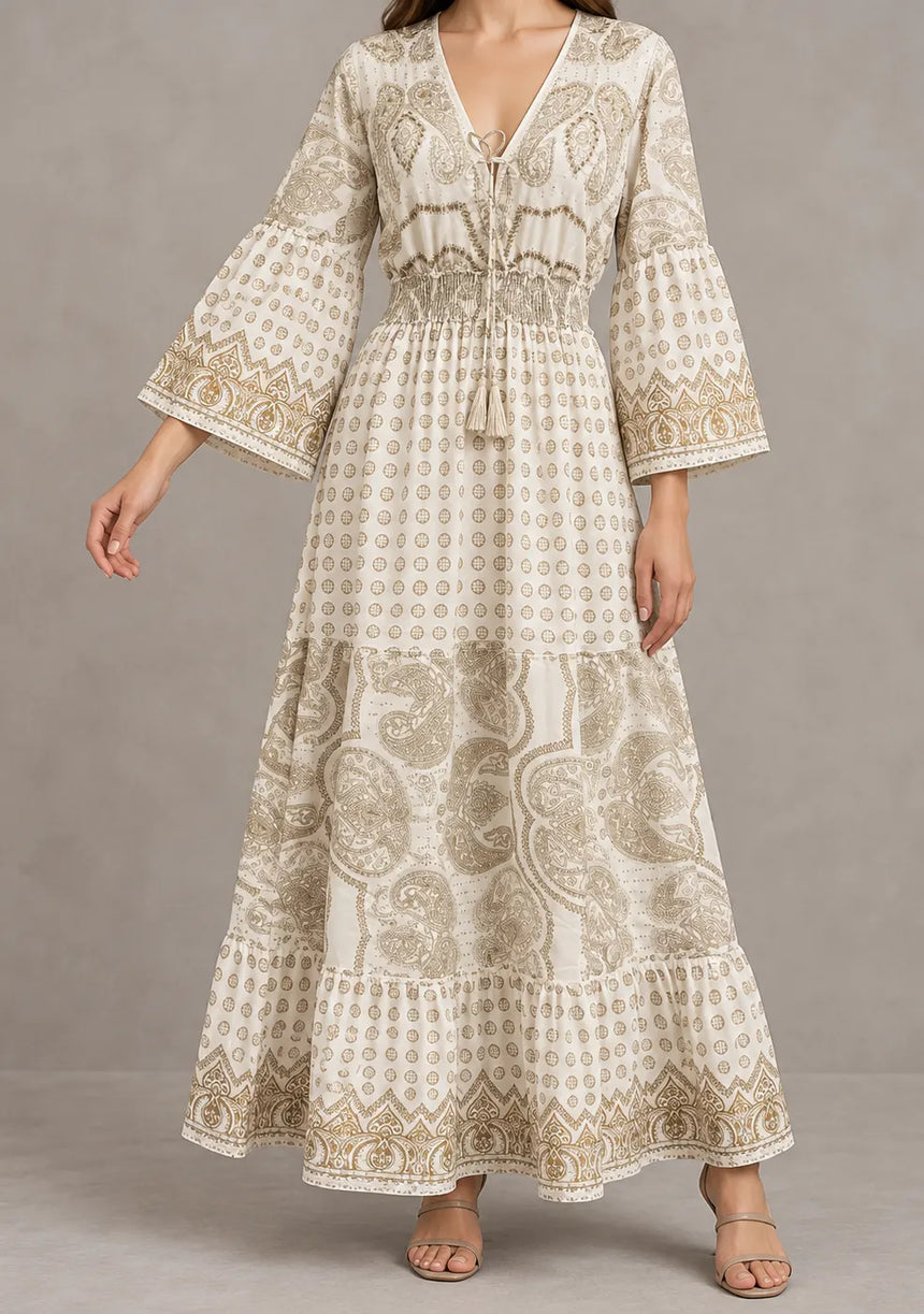 Mayra Long Dress - Hand-Embroidered Cotton