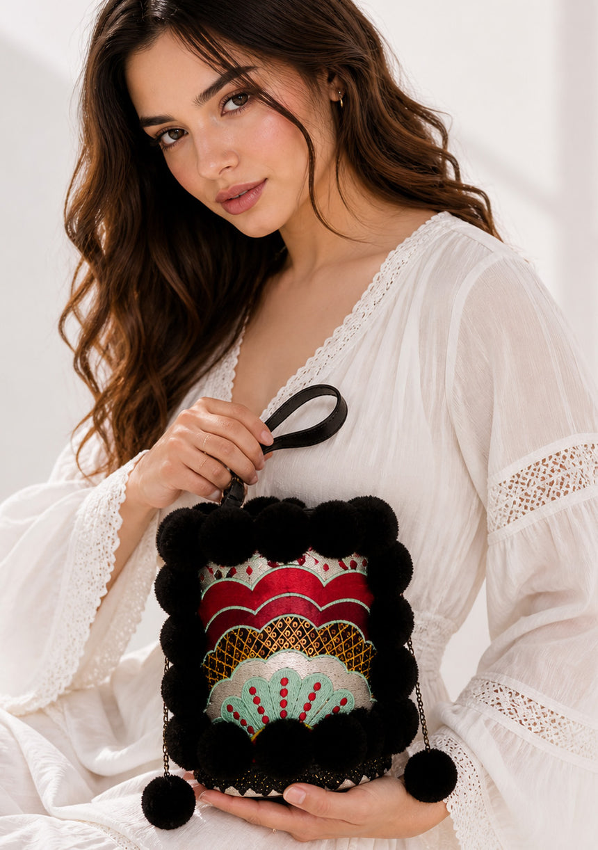 Bolso de mano de lona bordado para mujer - Sara