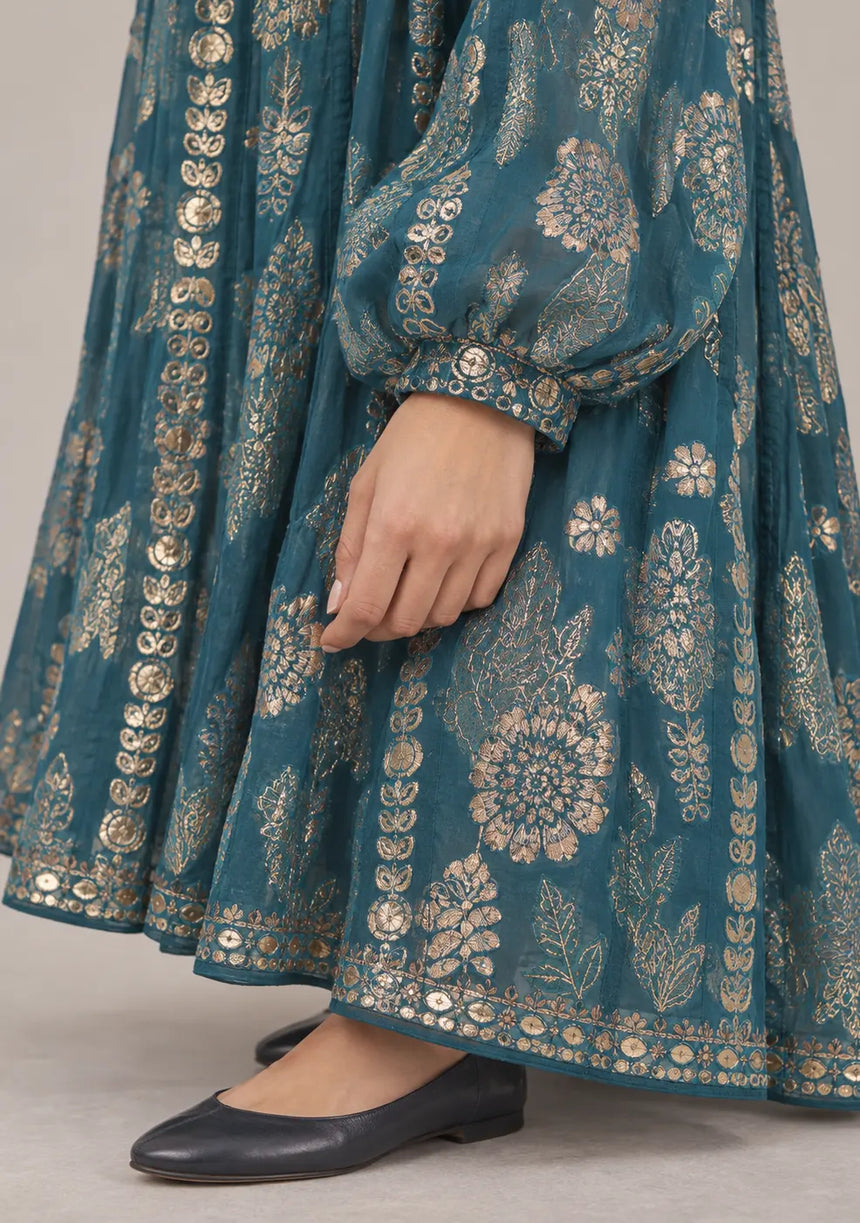 ibBan Floral Lurex Cotton Long Dress - Mavi