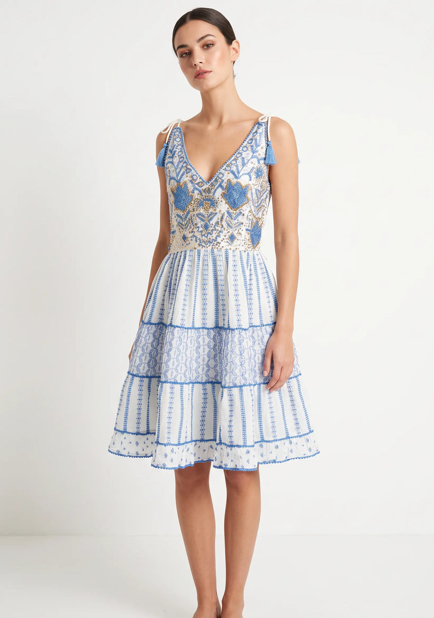 Robe Courte à Bretelles Basima pour Femme ibBan | Broderie Main | Paillettes & Perles | Taille Unique