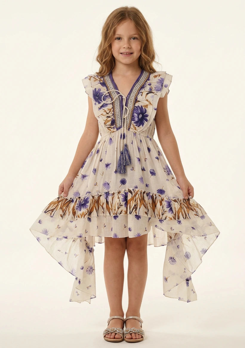 Girls' Cotton long dress V-Neck - Jelisha