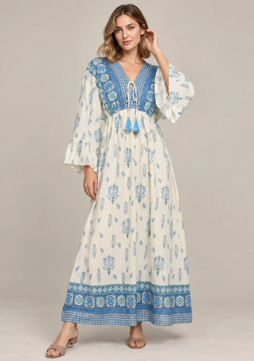 Ibban Summer Cotton Hand-Embroidered Long Dress -Daisey