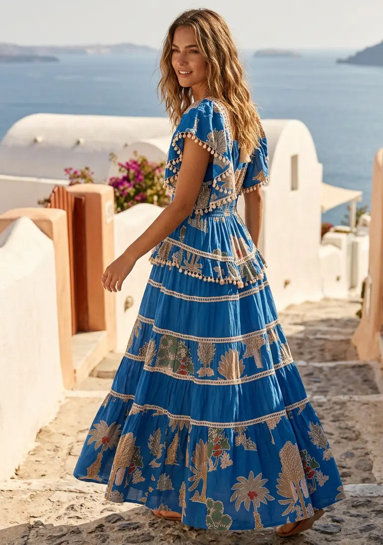 ibBan Embroidered Cotton Maxi Dress with Tiered Floral - Lamis