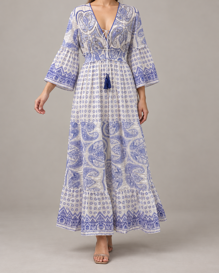 Mayra Long Dress - Hand-Embroidered Cotton