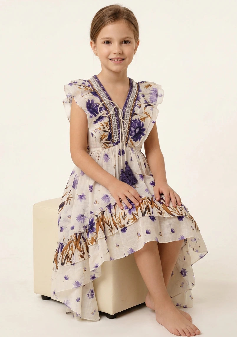 Girls' Cotton long dress V-Neck - Jelisha