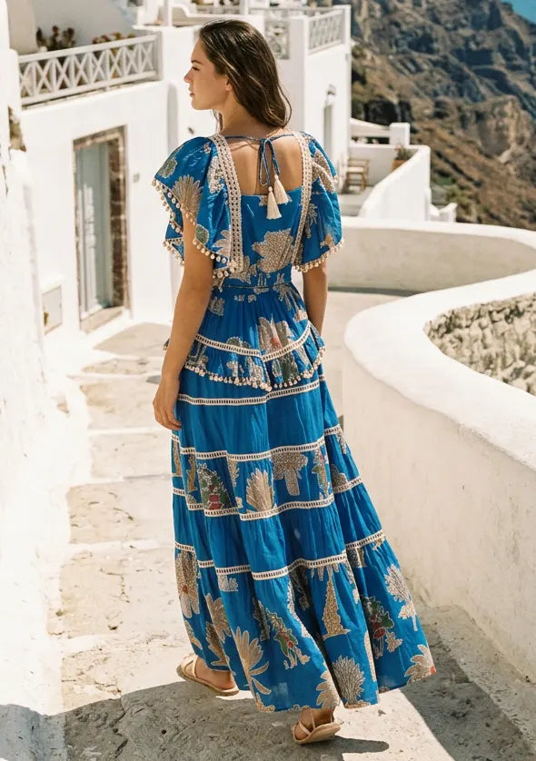 ibBan Embroidered Cotton Maxi Dress with Tiered Floral - Lamis