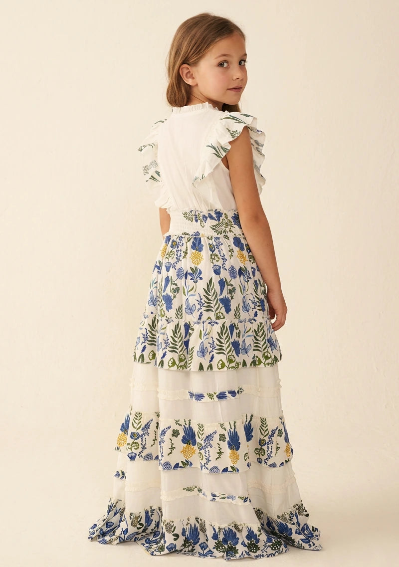 Vestido largo de algodón con cuello en V para niña - Aina