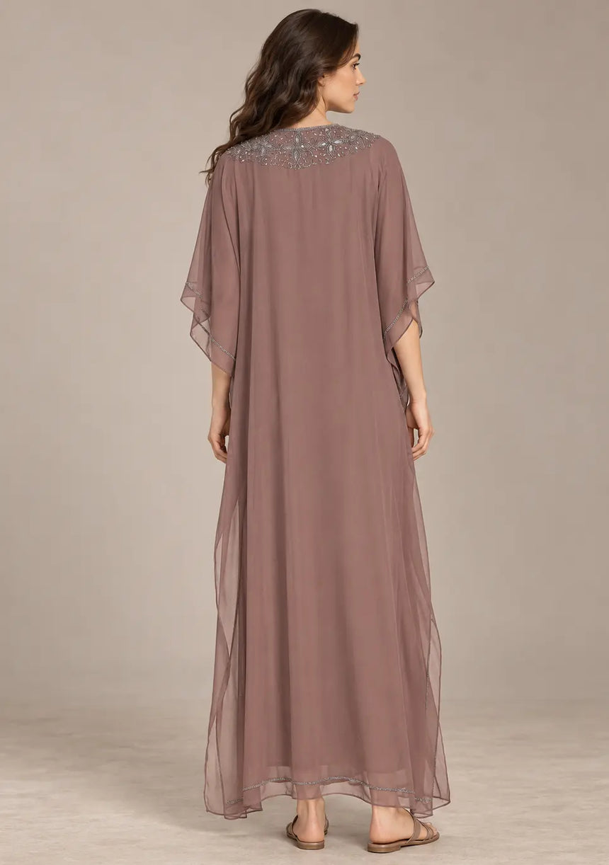 ibBan Women’s Hand Embroidered Georgette Kaftan Dress -Zava