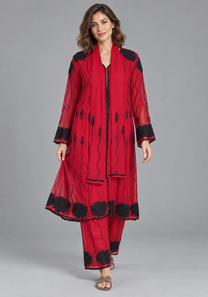 ibBan Women’s Hand Embroidered Georgette Ethnic Dress -Ariya