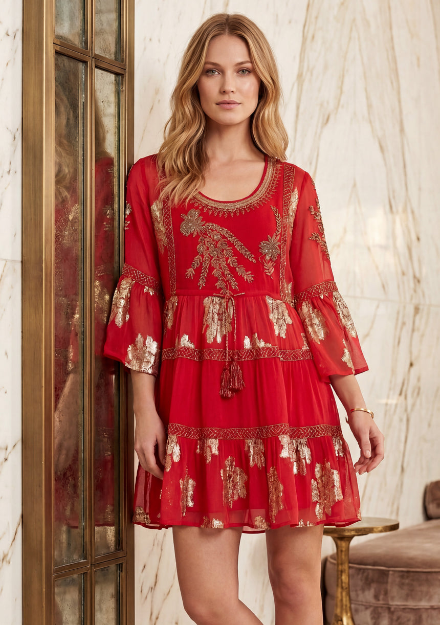 Minivestido de algodón con cuello redondo para mujer - Soha