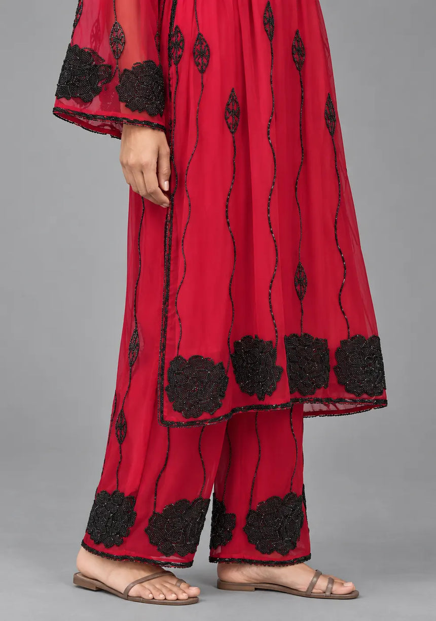 ibBan Women’s Hand Embroidered Georgette Ethnic Dress -Ariya
