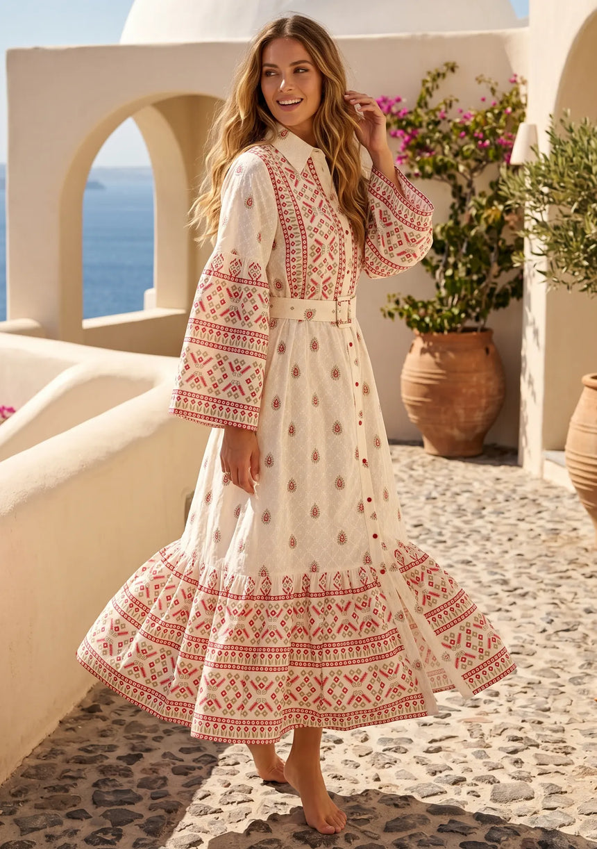 ibBan Printed Cotton Long Dress with Hand Embroidery -Eliza Long Dress