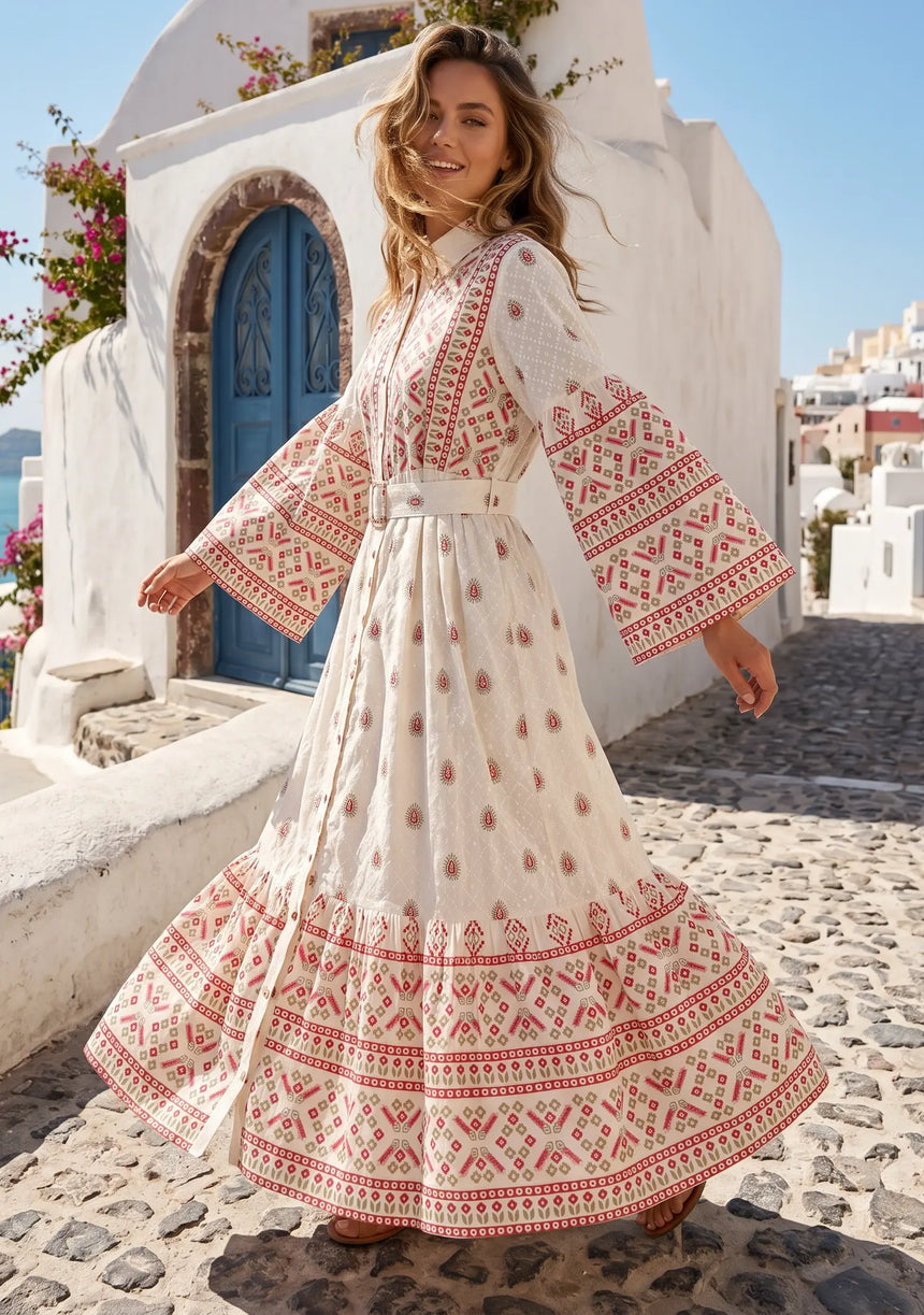 ibBan Printed Cotton Long Dress with Hand Embroidery -Eliza Long Dress