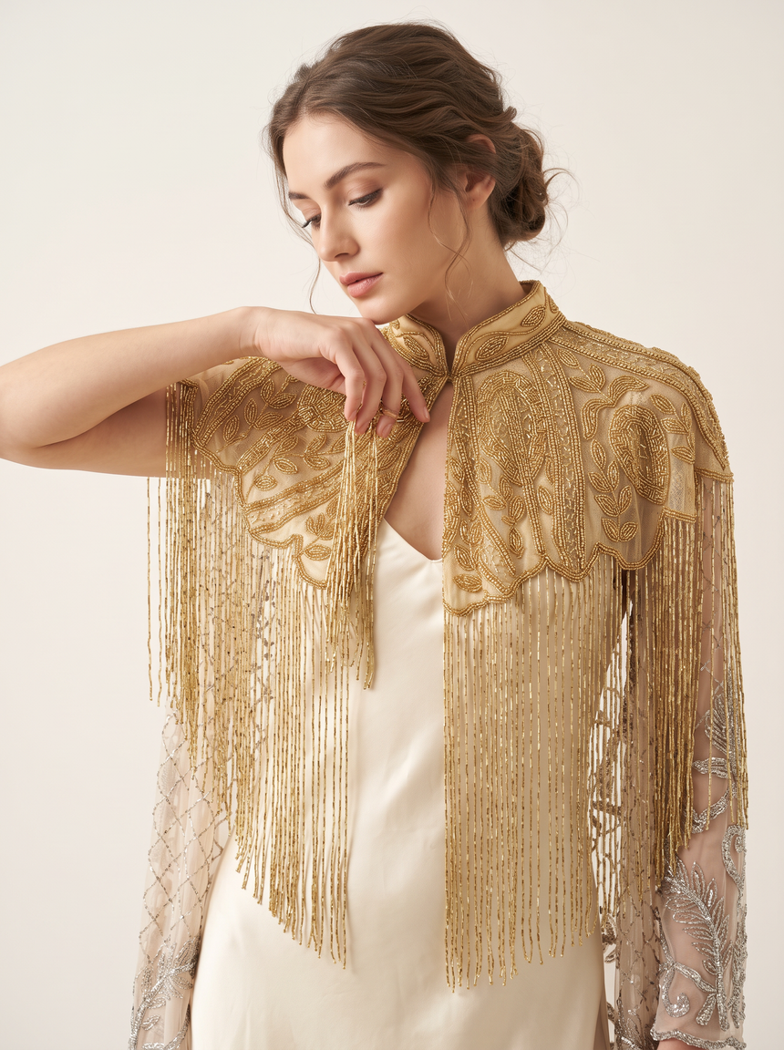 ibBan Embellished Beaded Net Neck Cape - Jauri