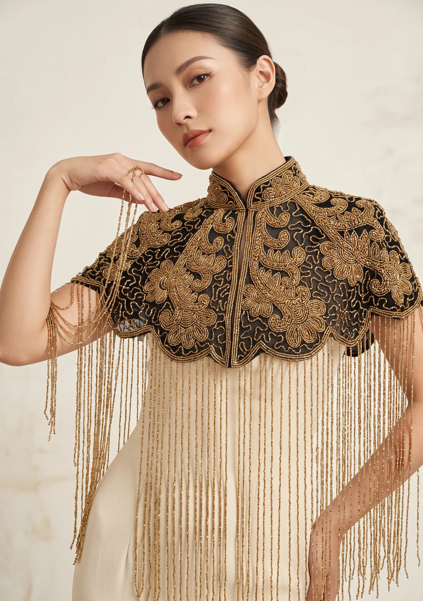 ibBan Beaded Net Neck Cape with Fringe - Gihna