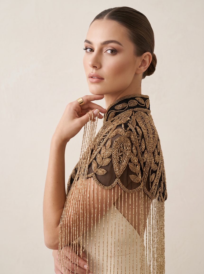 ibBan Embellished Beaded Net Neck Cape - Jauri