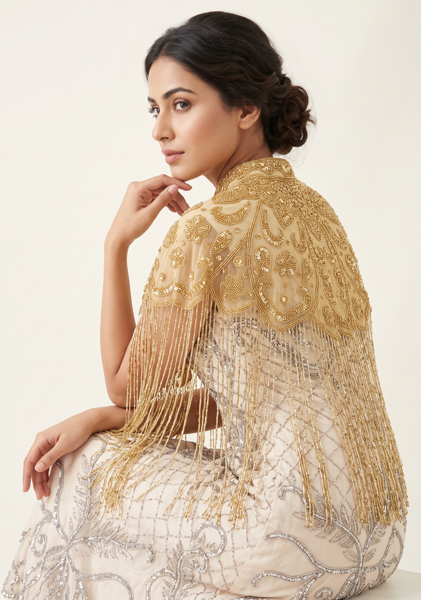 ibBan Women's Hand Embroidered Beaded Evening Cape - Zera