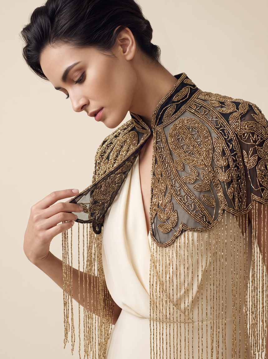 ibBan Embellished Beaded Net Neck Cape - Jauri