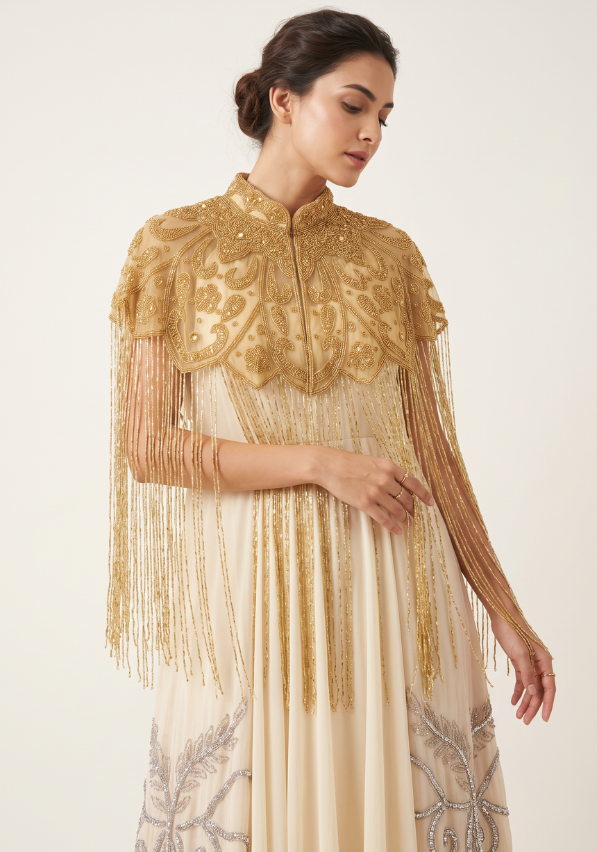 ibBan Women's Hand Embroidered Beaded Evening Cape - Zera
