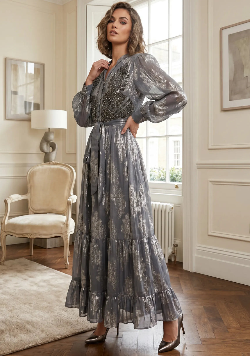 ibBan Hand Embroidered Cotton Lurex Long Tunic | Luxury Dress - Varsha