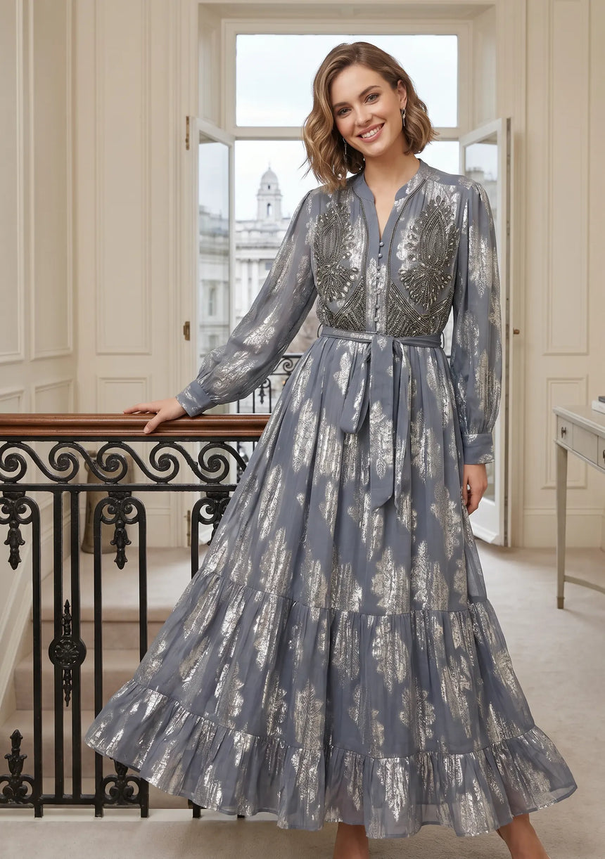 ibBan Hand Embroidered Cotton Lurex Long Tunic | Luxury Dress - Varsha