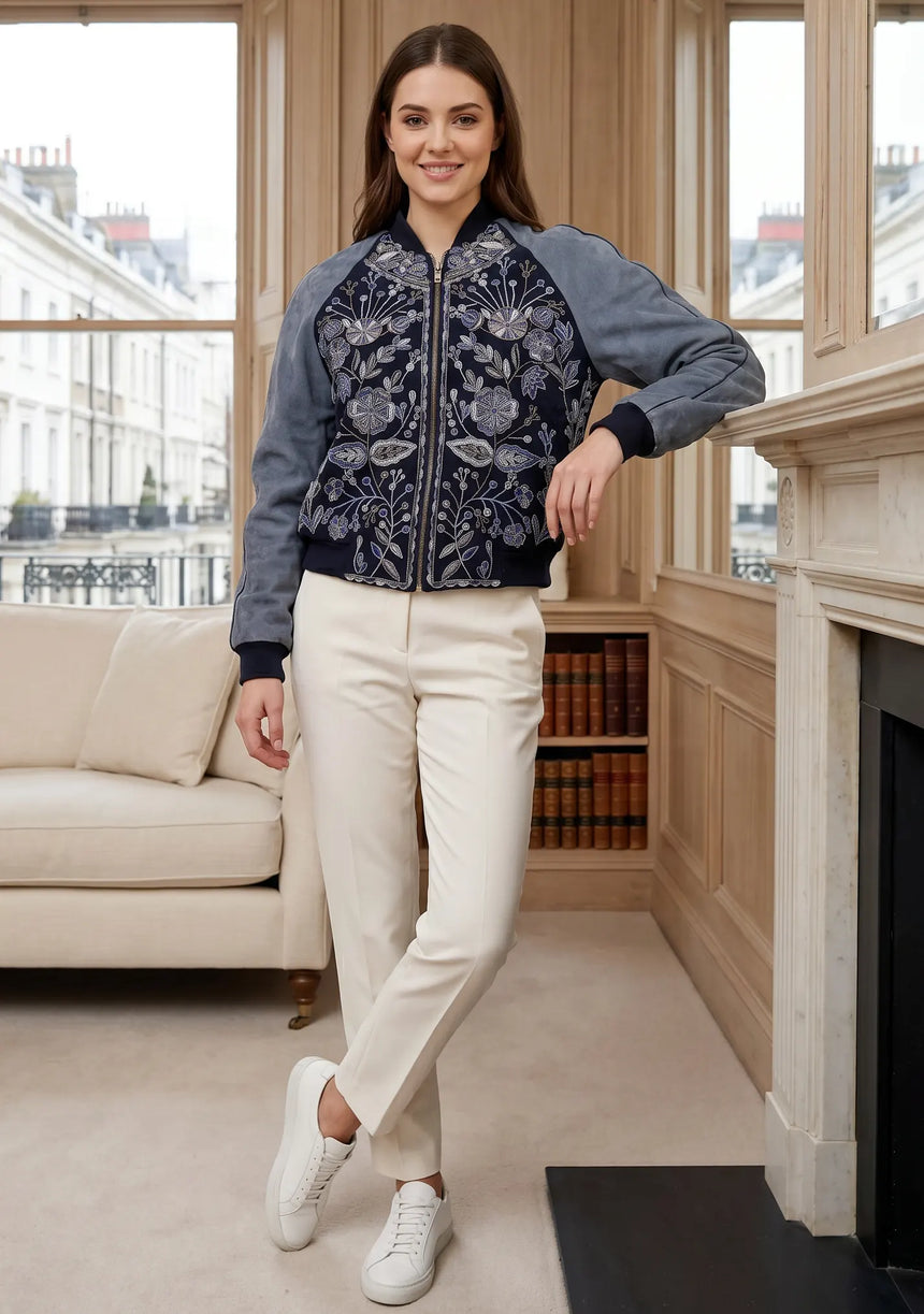 ibBan Hand Embroidered Leather Sleeve Winter Jacket | Premium Designer Outerwear - Dolly