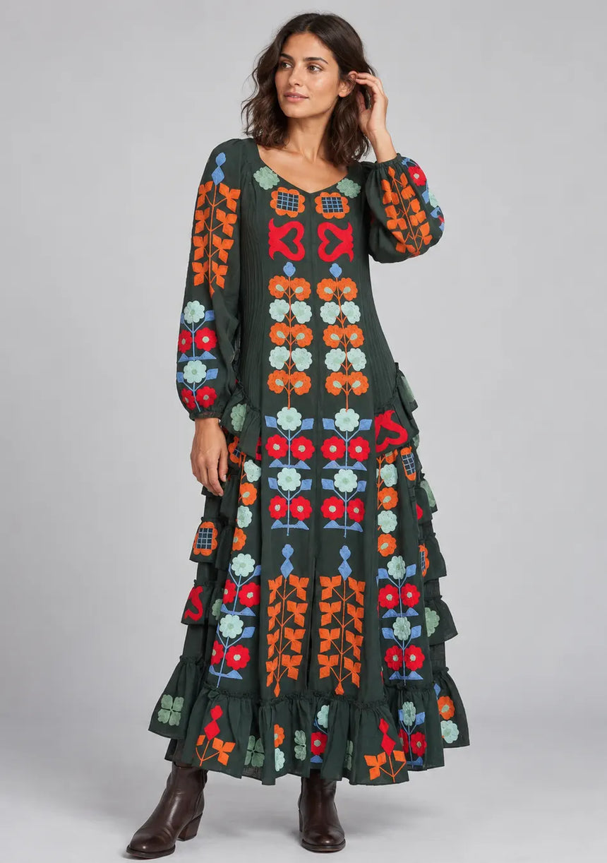 ibBan Printed Cotton Maxi Dress with Ruffle Details - Zara