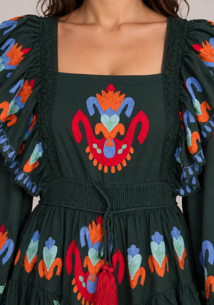 ibBan Printed Cotton Long Dress with Ruffle - Sona