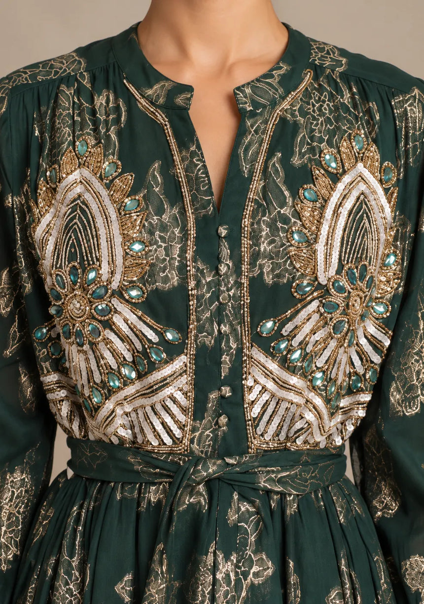 ibBan Embellished Lurex Long Dress with Metallic - Varsha