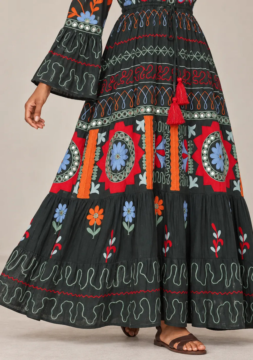 ibBan Embroidered Cotton Long Tunic with Tassel Tie - Hami