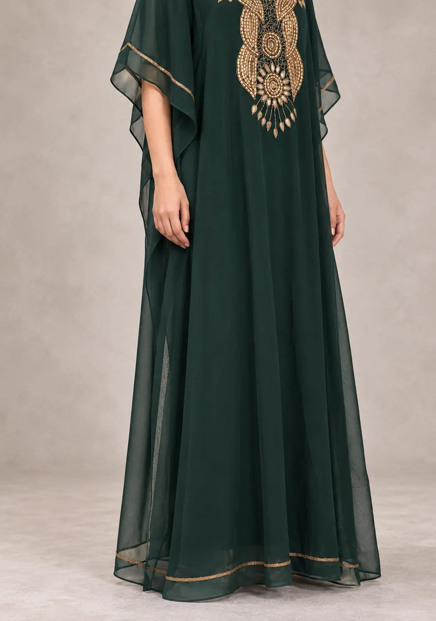 ibBan Women’s Hand Embroidered Georgette Kaftan Dress -Zarnish