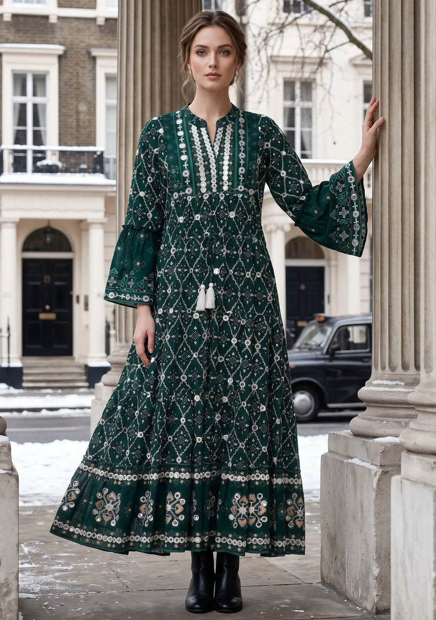 ibBan Hand Embroidered Winter Tunic Dress | Luxury Bohemian Elegance - Melida