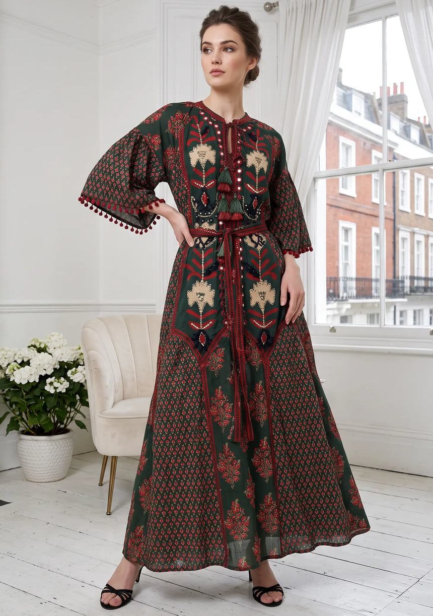 ibBan Women’s Printed Cotton Long Dress One Size -Shyana