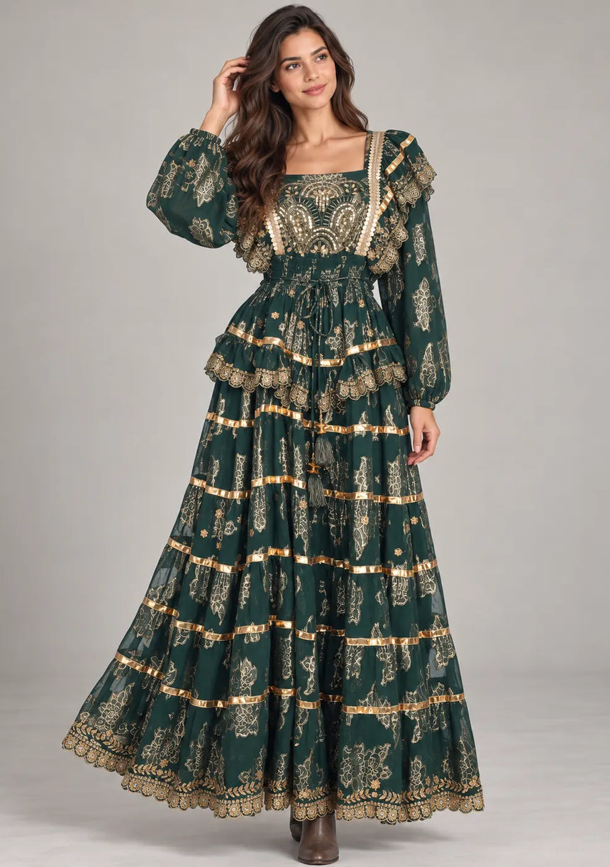 ibBan Cotton Lurex Tiered Long Dress - Chari