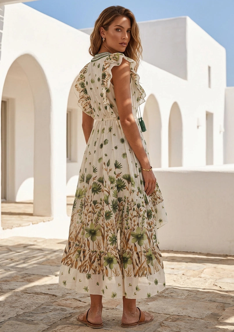 Women's Hand Embroidered Cotton Maxi Dress V-Neck - Jelisha