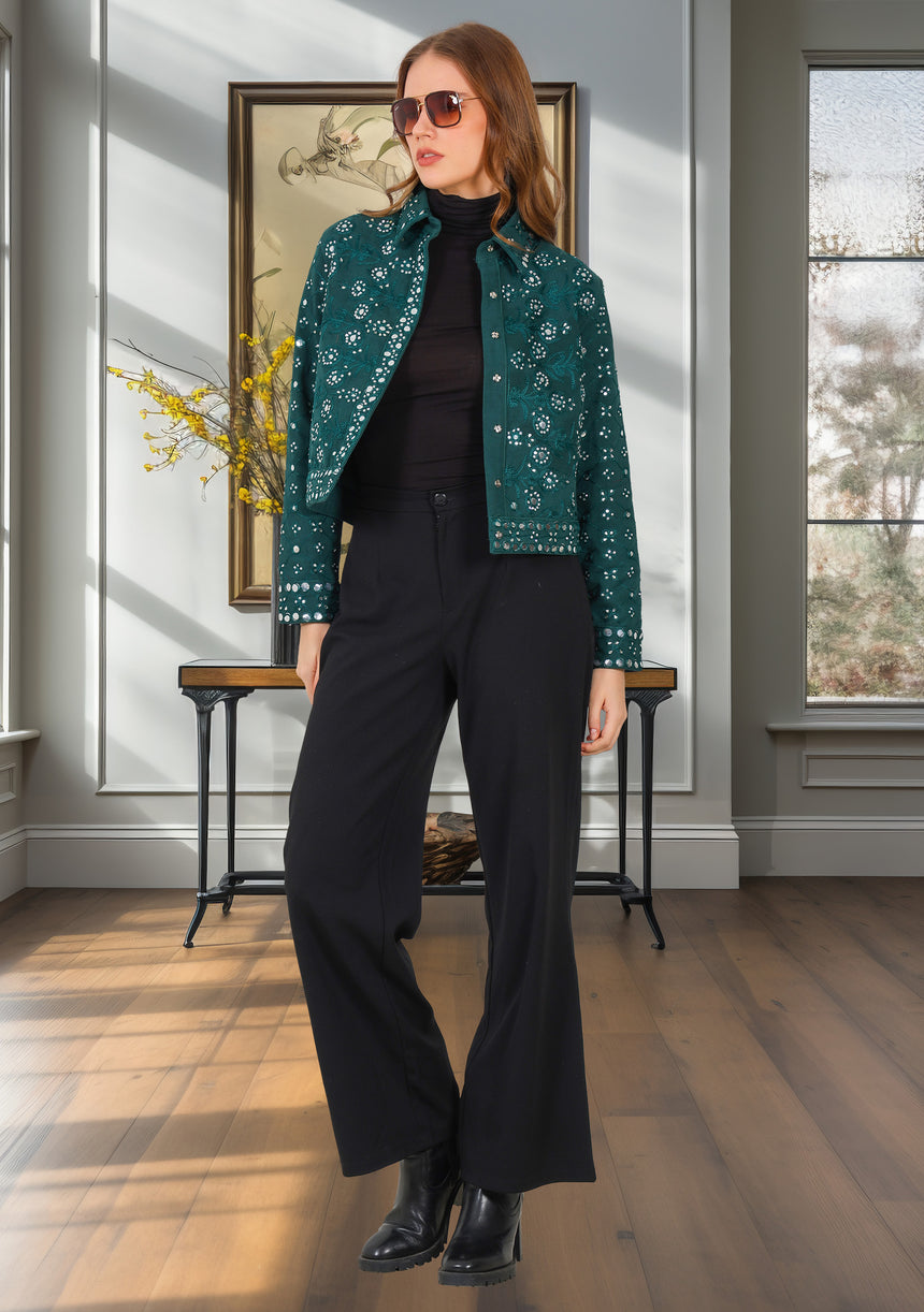 ibBan Women's Winter Hand Embroidered Jacket | Luxury Designer - Inshi