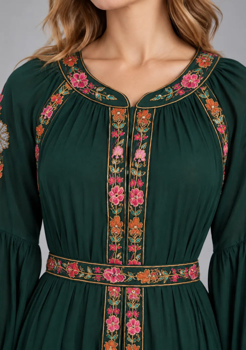 ibBan Floral Cotton Long Dress wint Hand Embroidery - Zayra